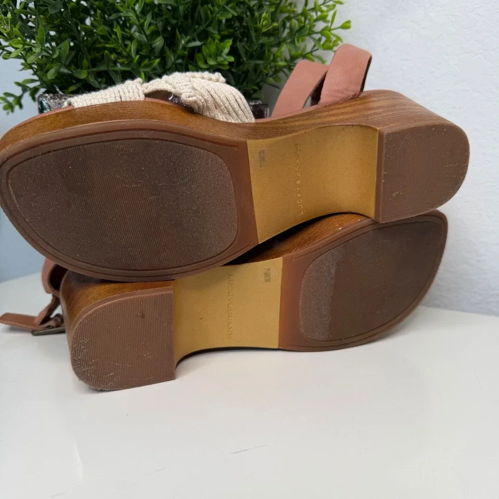 Lucky Brand Platform Sandals Womens‎ Tan Macrame Woven Boho 7.5M